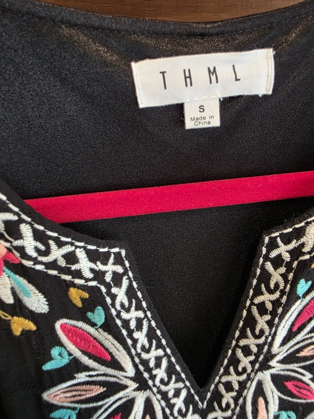 THML Black Tunic Dress with Pink and Teal Embroidered Floral Motif